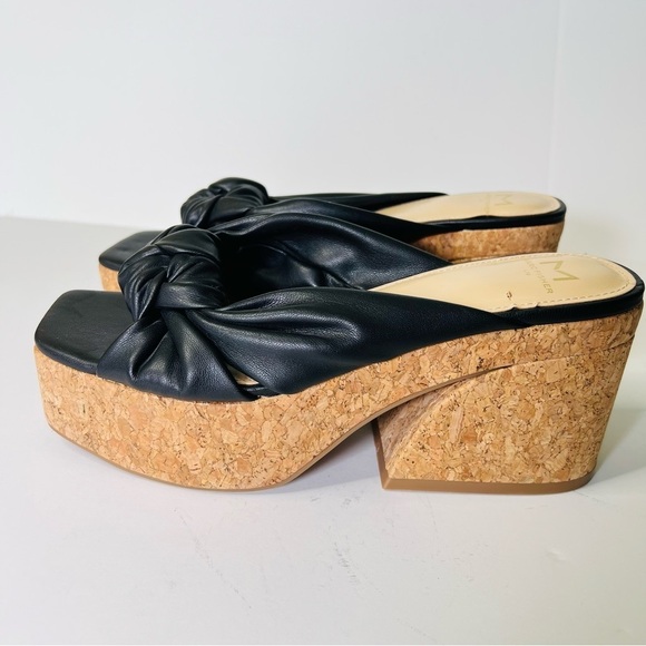 MARC FISHER CHUNKY CORK PLATFORM BOW SLIDE MULES BLACK SIZE 7.5 EUC - Picture 4 of 11